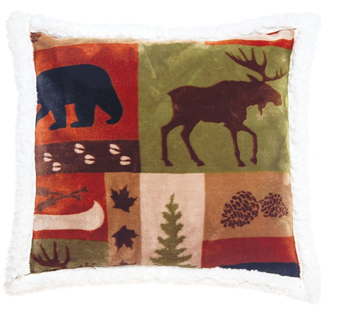 Carstens Patchwork Lodge Rustic Cabin Sherpa Throw Pillow 18" x 18" Thumbnail