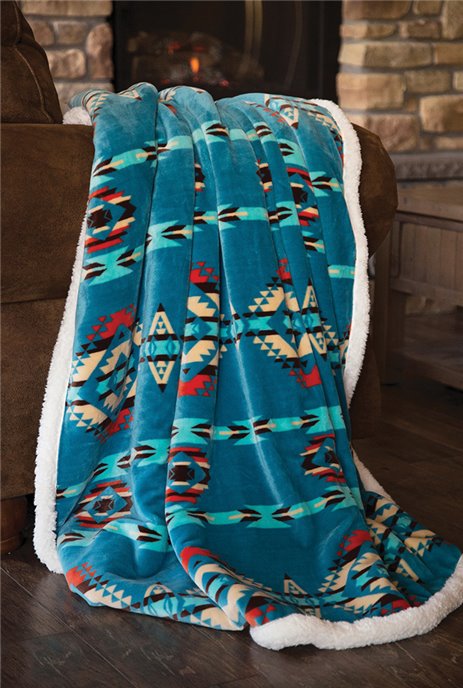 Carstens Turquoise Southwest Plush Sherpa Throw Blanket Thumbnail