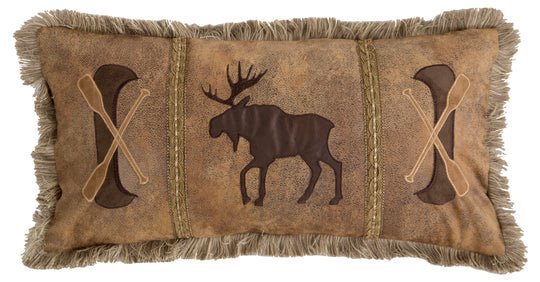 Carstens Canoe & Moose Faux Leather Rustic Throw Pillow 14x26 Thumbnail