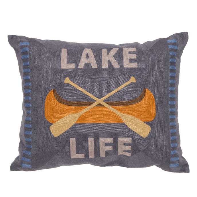 Carstens Lake Life Rustic Cabin Chain Stitch Throw Pillow 18" x 18" Thumbnail