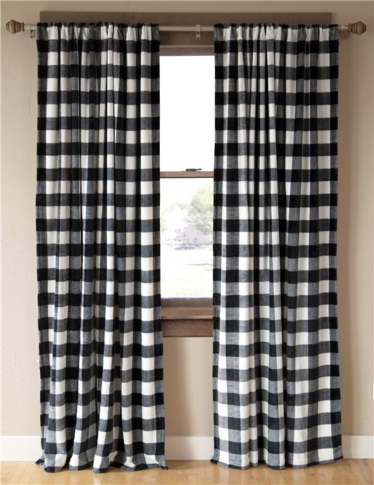 Black & White Lumberjack Buffalo Plaid Curtain Panels (Set of 2) 54" x 84" Each Thumbnail