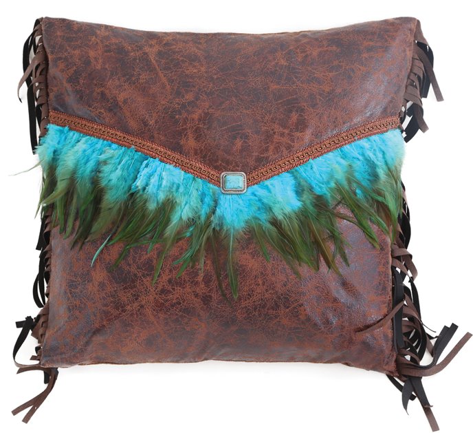 Carstens Turquoise Feather Southwestern Throw Pillow 18" x 18" Thumbnail