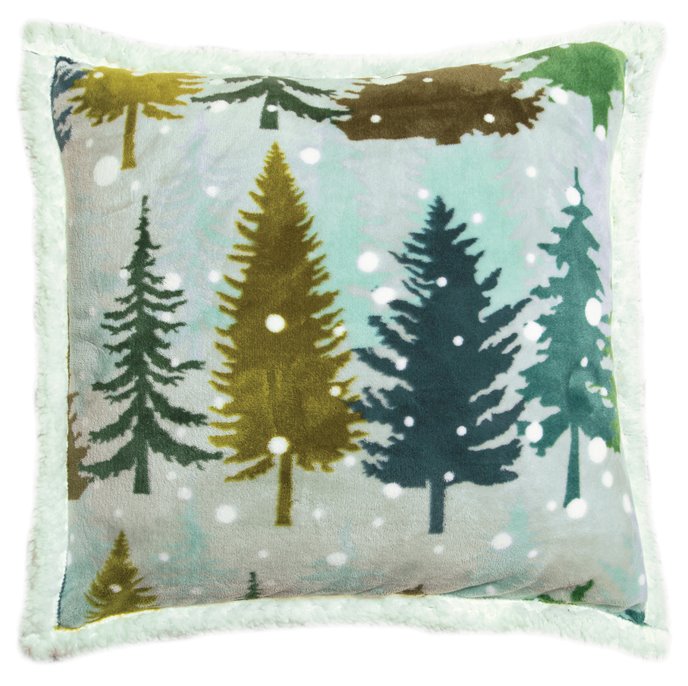Snowflake Forest Rustic Cabin Sherpa Throw Pillow (Insert Included) 18" x 18" Thumbnail