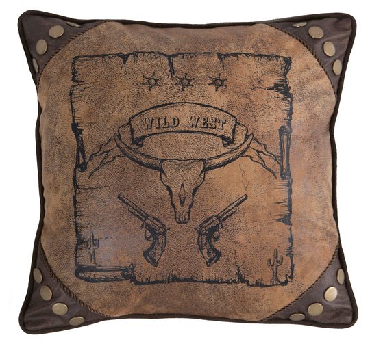Carstens Wild West Country Faux Leather Throw Pillow 18x18 Thumbnail