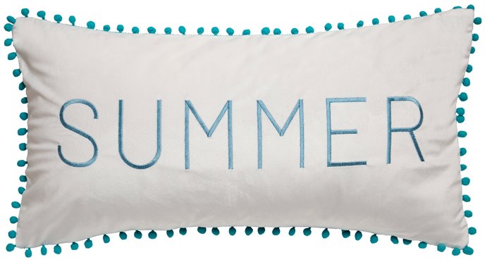 Summer White and Blue Pom Throw Pillow (Insert Included) 14" x 26" Thumbnail