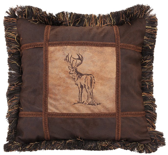 Carstens Embroidered Buck Rustic Cabin Throw Pillow 18" x 18" Thumbnail