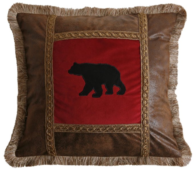 Carstens Applique Bear Faux Leather Throw Pillow 18" x 18" Thumbnail