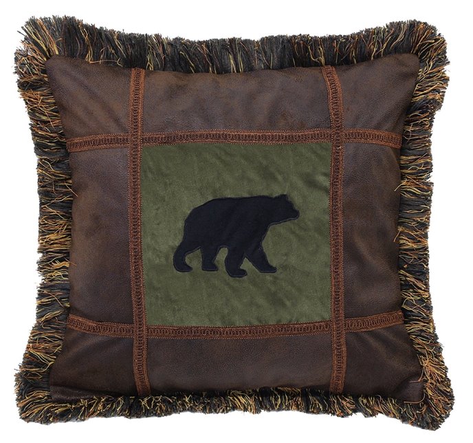 Carstens Bear on Pine Rustic Cabin Throw Pillow 18" x 18" Thumbnail