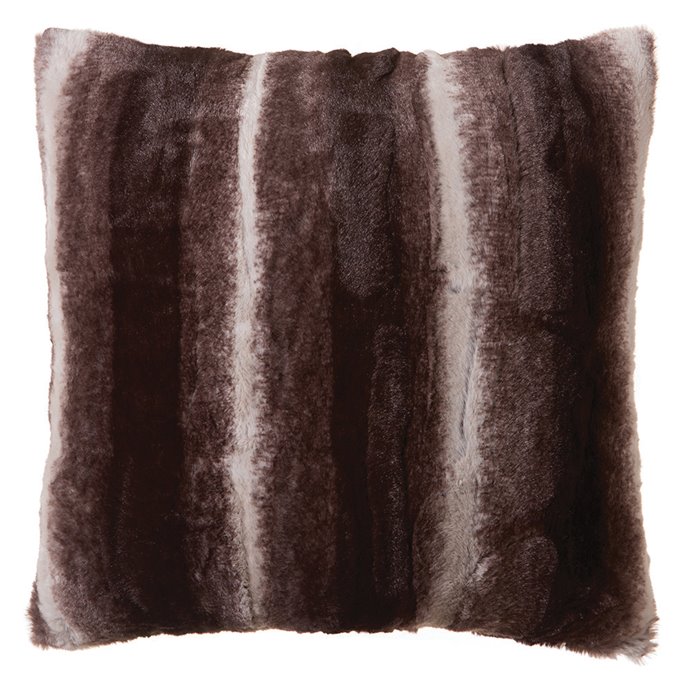Faux Fur Throw Pillow 18"x18" With Insert, Mink Brown White Striped Plush Thumbnail