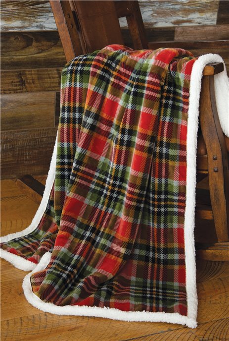 Rust and Sage Plaid Sherpa Throw Blanket 54" x 68" Thumbnail