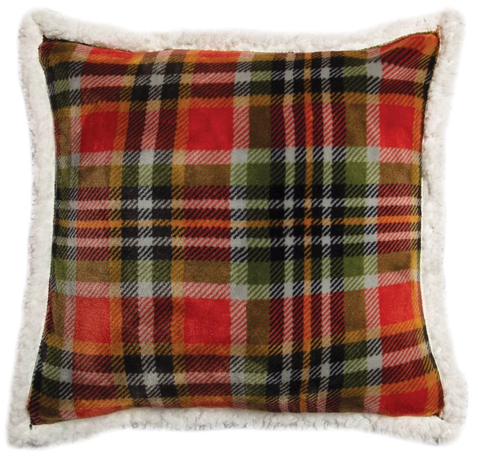 Rust and Sage Plaid Sherpa Throw Pillow (Insert Included) 18" x 18" Thumbnail
