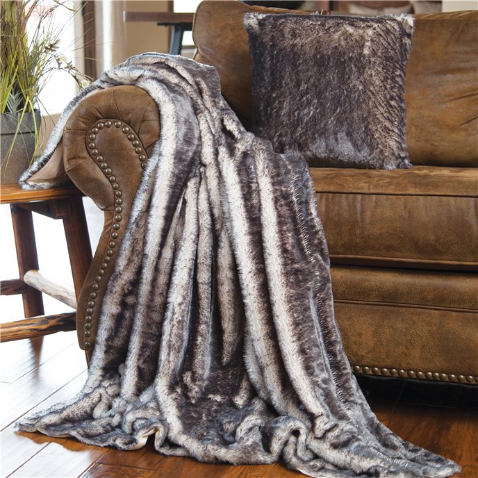 Faux Fur Throw Blanket, Dark Grey-Tipped Fox Thumbnail