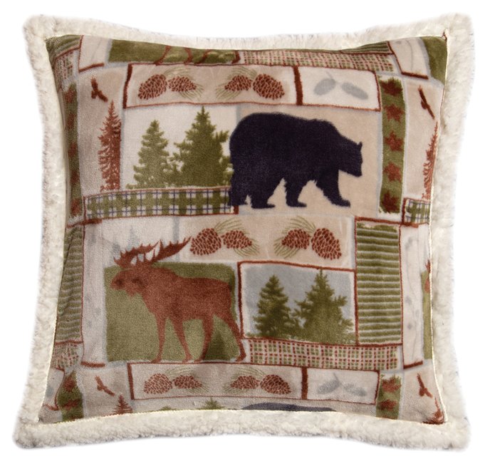 Vintage Lodge Rustic Cabin Sherpa Throw Pillow (Insert Included) 18" x 18" Thumbnail