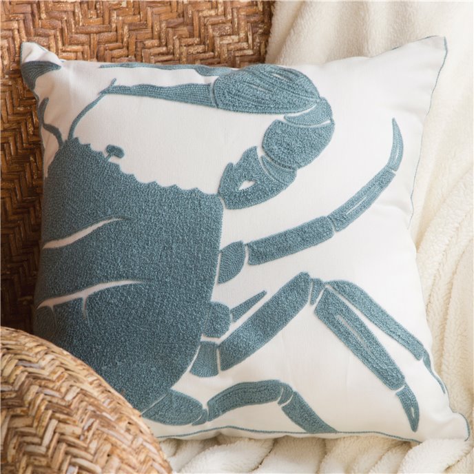 Blue Crab Chain Stitch Decorative Throw Pillow 18x18 (Insert Included) Thumbnail
