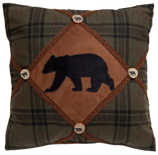 Bear and Bear Buttons Rustic Cabin Throw Pillow (Insert Included) 18" x 18" Thumbnail