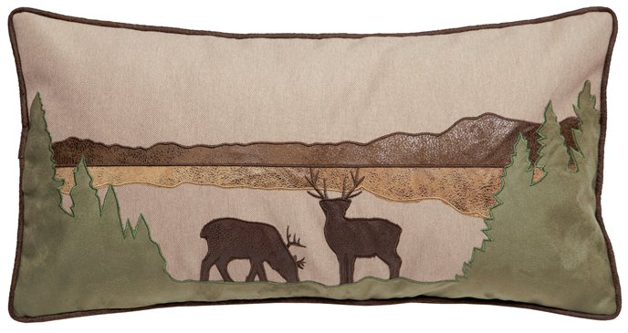 Deer Scene Rustic Cabin Throw Pillow (Insert Included) 14" x 26" Thumbnail