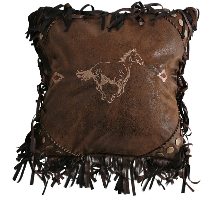 Carstens Embroidered Horse Faux Leather Throw Pillow 18" x 18" Thumbnail