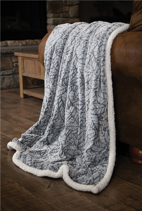 Cut Leaf Grey Premium Sherpa Throw Blanket 54" x 68" Thumbnail