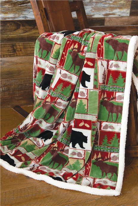 Vintage Holiday Rustic Cabin Sherpa Throw Blanket 54" x 68" Thumbnail