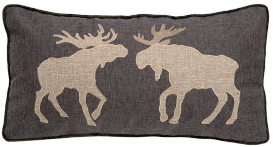 Two Moose Rustic Cabin Throw Pillow (Insert Included) 14" x 26" Thumbnail