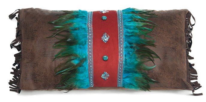 Carstens Turquoise Feather & Diamonds Southwestern Throw Pillow 14" x 26" Thumbnail