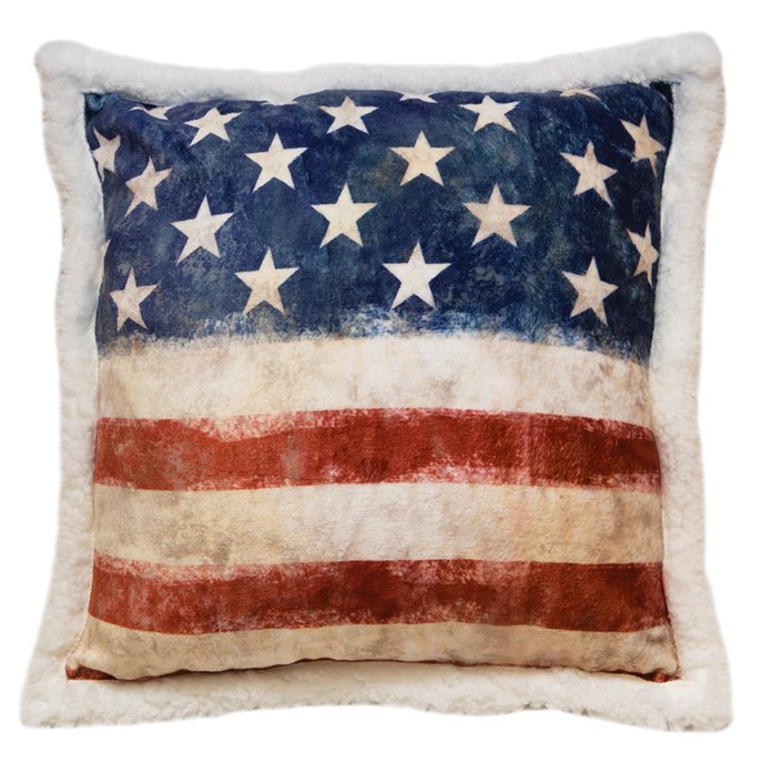 Carstens Wrangler Stars & Stripes USA American Flag Sherpa Fleece Throw Pillow 18x18 Thumbnail