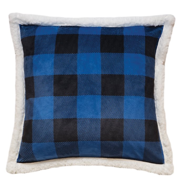 Carstens Wrangler Blue Lumberjack Buffalo Plaid Sherpa Fleece Throw Pillow 18x18 Thumbnail