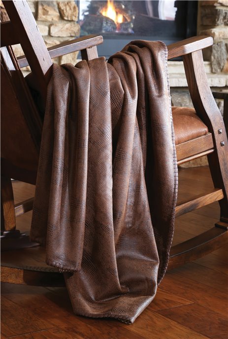 Carstens Crocodile Brown Faux Leather Throw Blanket Thumbnail