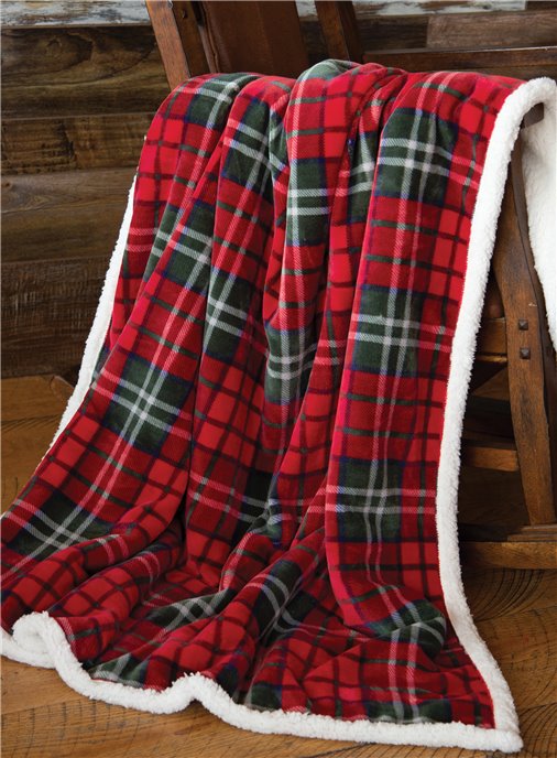 Holiday Red Plaid Sherpa Throw Blanket 54" x 68" Thumbnail