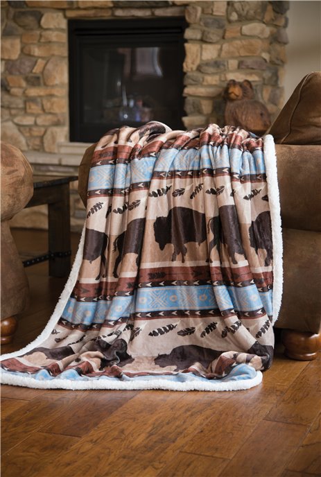 Carstens Wrangler Buffalo Southwestern Sherpa Fleece Throw Blanket 54x68 Thumbnail