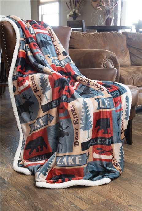 Carstens Lake House Rustic Cabin Sherpa Fleece Large Throw Blanket Thumbnail