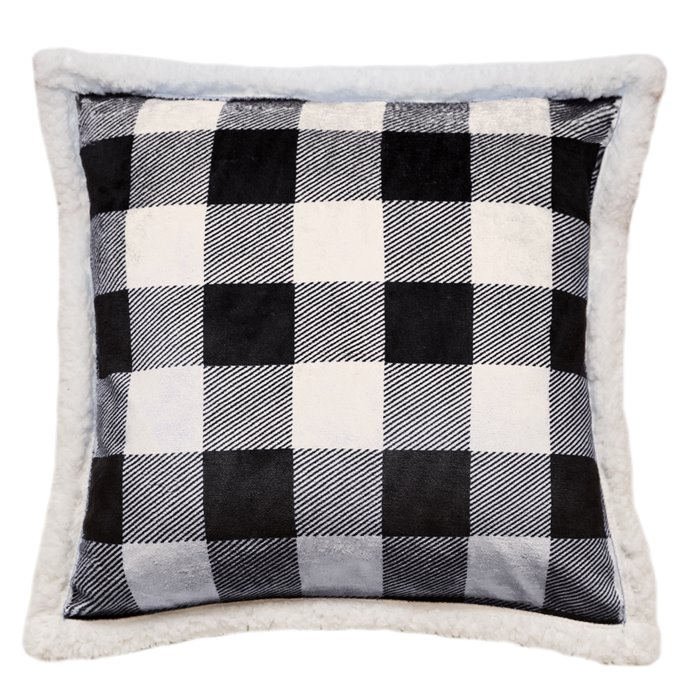 Black & White Lumberjack Buffalo Plaid Sherpa Throw Pillow (Insert Included) 18" x 18" Thumbnail