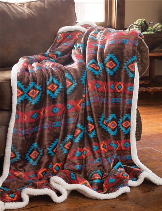 Carstens Wrangler Southwest Horizon Rustic Sherpa Fleece Throw Blanket 54x68 Thumbnail