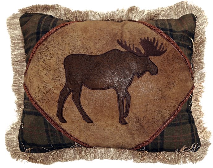 Carstens Moose Plaid Faux Leather Rustic Cabin Throw Pillow 16" x 20" Thumbnail