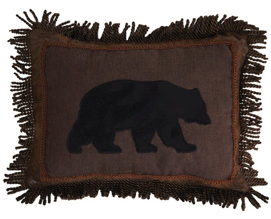 Carstens Black Bear Fringe Rustic Cabin Throw Pillow 16x20 Thumbnail