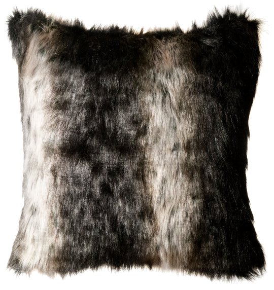 Carstens Black Wolf Faux Fur Throw Pillow 18" x 18" Thumbnail