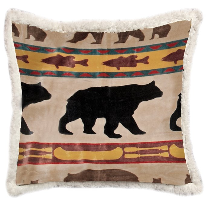 Bear Family Rustic Cabin Sherpa Throw Pillow (Insert Included) 18" x 18" Thumbnail