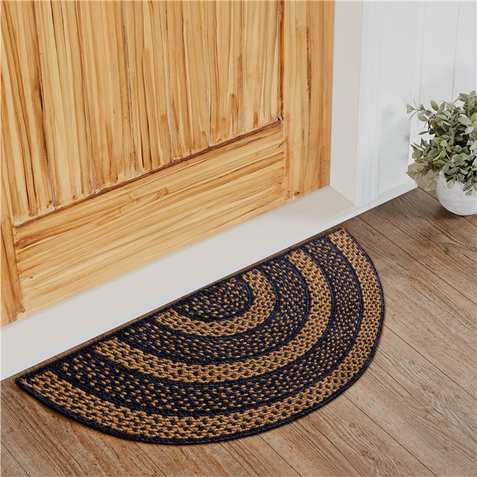 Black &amp; Tan Jute Rug Half Circle 16.5x33 Thumbnail