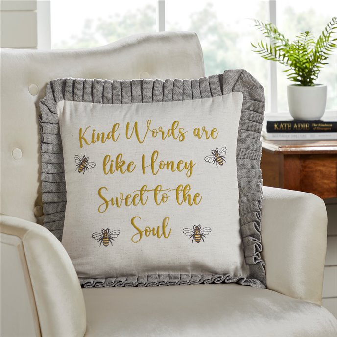 Embroidered Bee Honey Pillow 18x18 Thumbnail