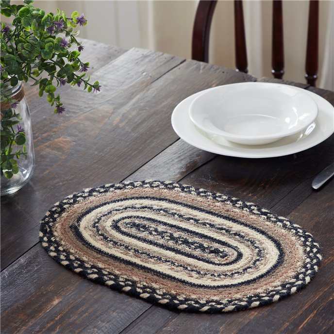 Sawyer Mill Charcoal Creme Jute Oval Placemat 10x15 Thumbnail