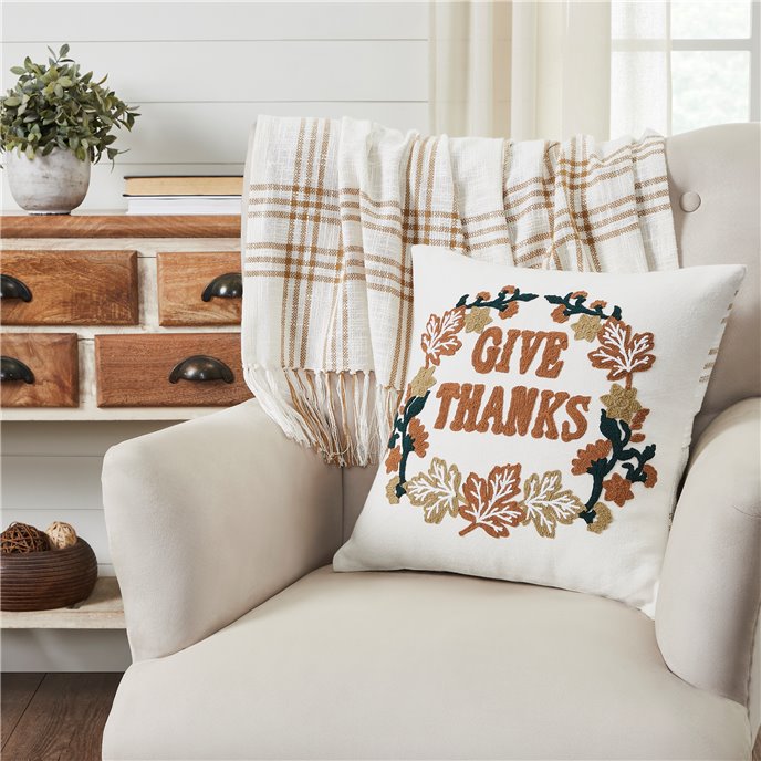 Wheat Plaid Give Thanks Pillow 18x18 Thumbnail