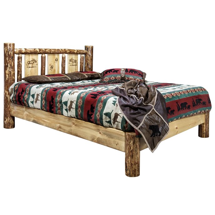 Glacier Cal King Platform Bed w/ Laser Engraved Moose Design Thumbnail