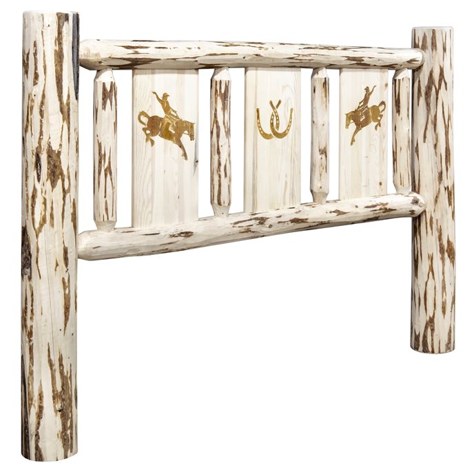 Montana King Headboard w/ Laser Engraved Bronc Design - Clear Lacquer Finish Thumbnail