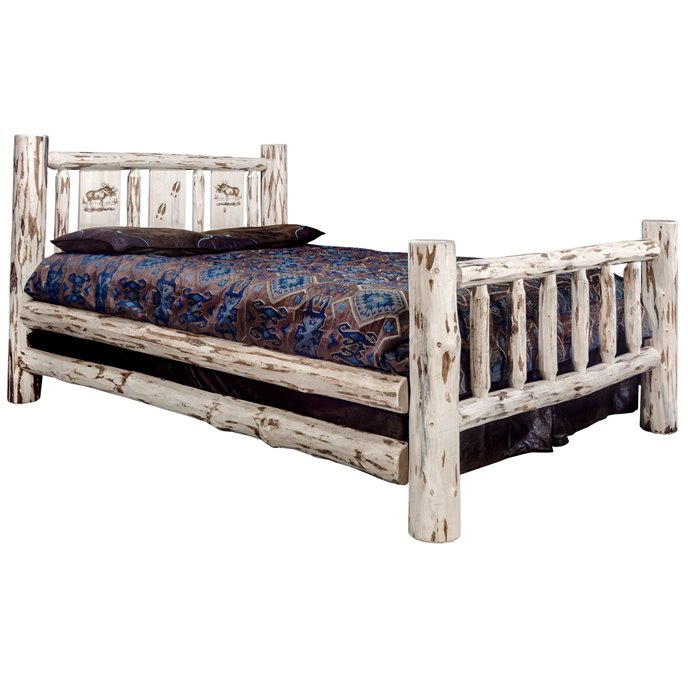Montana Twin Bed w/ Laser Engraved Moose Design - Clear Lacquer Finish Thumbnail