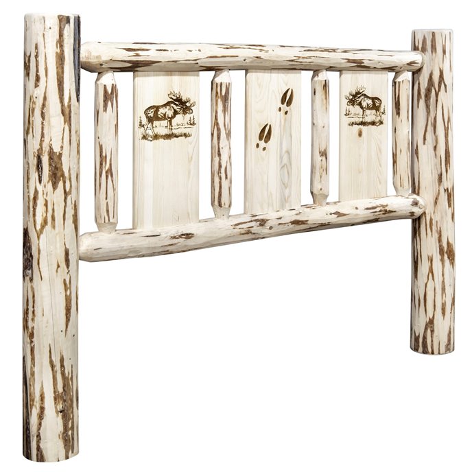 Montana Full Headboard w/ Laser Engraved Moose Design - Clear Lacquer Finish Thumbnail