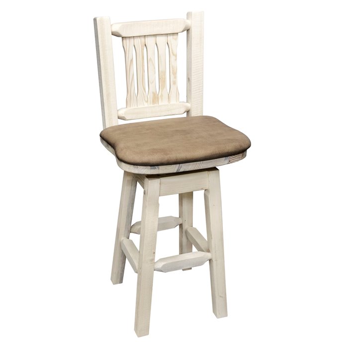 Homestead Counter Height Barstool w/ Back, Swivel & Buckskin Upholstery - Clear Lacquer Finish Thumbnail