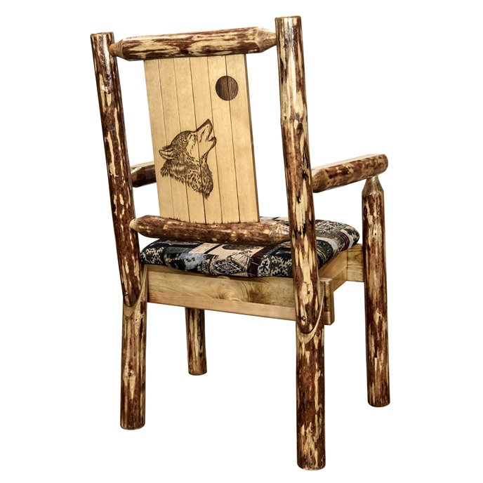 Glacier Captain's Chair - Woodland Upholstery w/ Laser Engraved Wolf Design Thumbnail