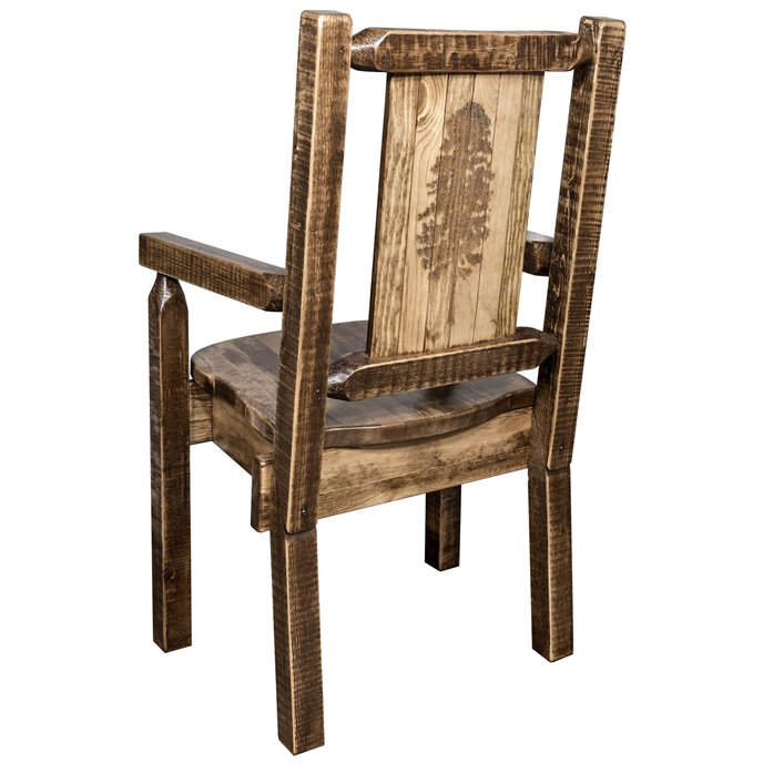 Homestead Captain's Chair w/ Laser Engraved Pine Tree Design - Stain & Lacquer Finish Thumbnail