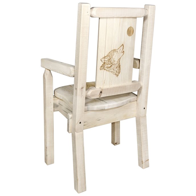 Homestead Captain's Chair w/ Laser Engraved Wolf Design - Clear Lacquer Finish Thumbnail