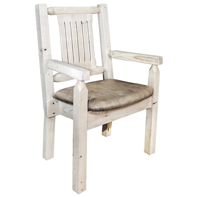 Homestead Captain's Chair w/ Upholstered Seat in Buckskin Pattern - Clear Lacquer Finish Thumbnail